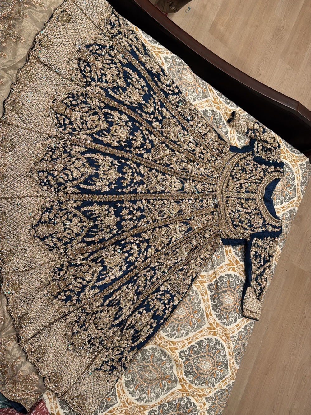 Pakistani Bridal Anarkali & Lehnga - Navy/Gold Handwork